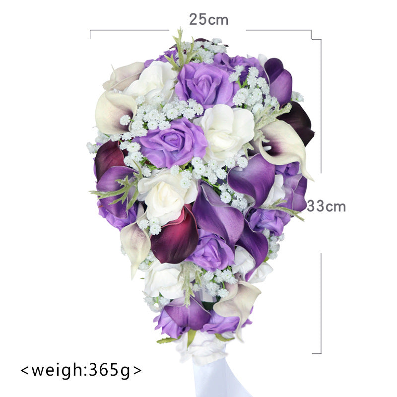 Cascade Bridal Bouquet in White & Purple Calla Lily for Wedding Party Proposal