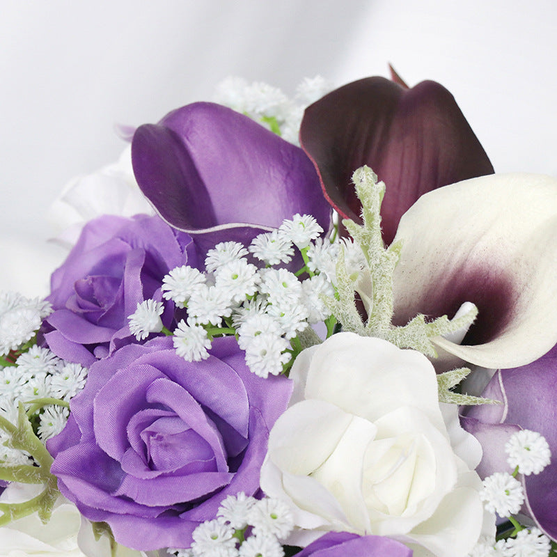 Cascade Bridal Bouquet in White & Purple Calla Lily for Wedding Party Proposal