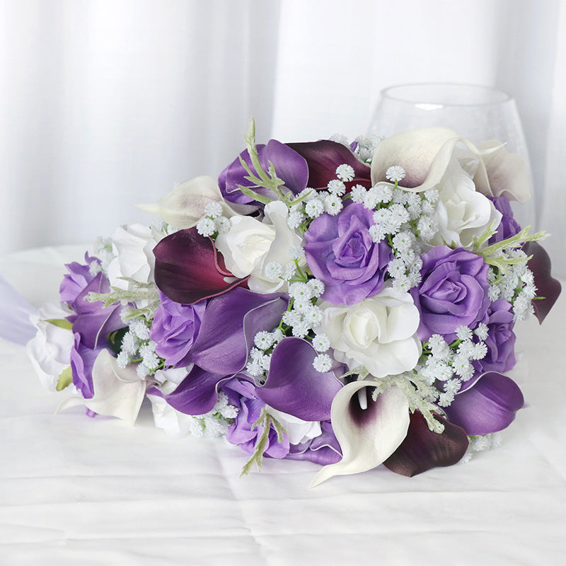 Cascade Bridal Bouquet in White & Purple Calla Lily