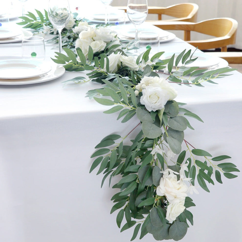 Table Flower Garland in white & Sage for Wedding Party Proposal Decor