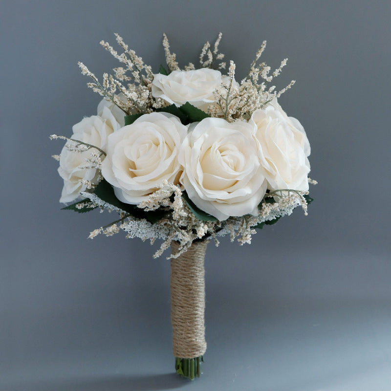 Bridal Bouquet in White-Light Champagne Roses for Wedding Party Proposal