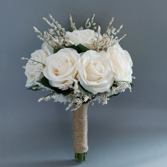 Bridal Bouquet in White-Light Champagne Roses for Wedding Party Proposal - KetieStory