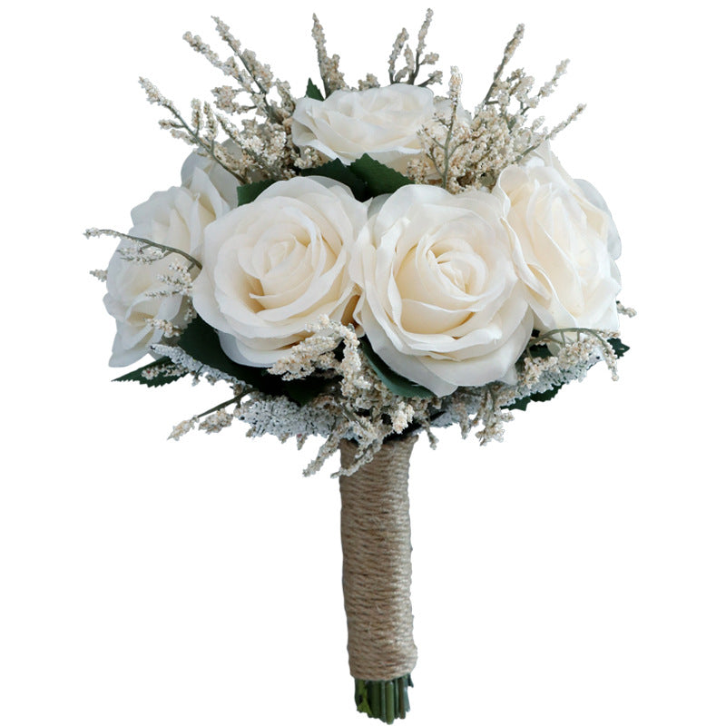 Bridal Bouquet in White-Light Champagne Roses for Wedding Party Proposal