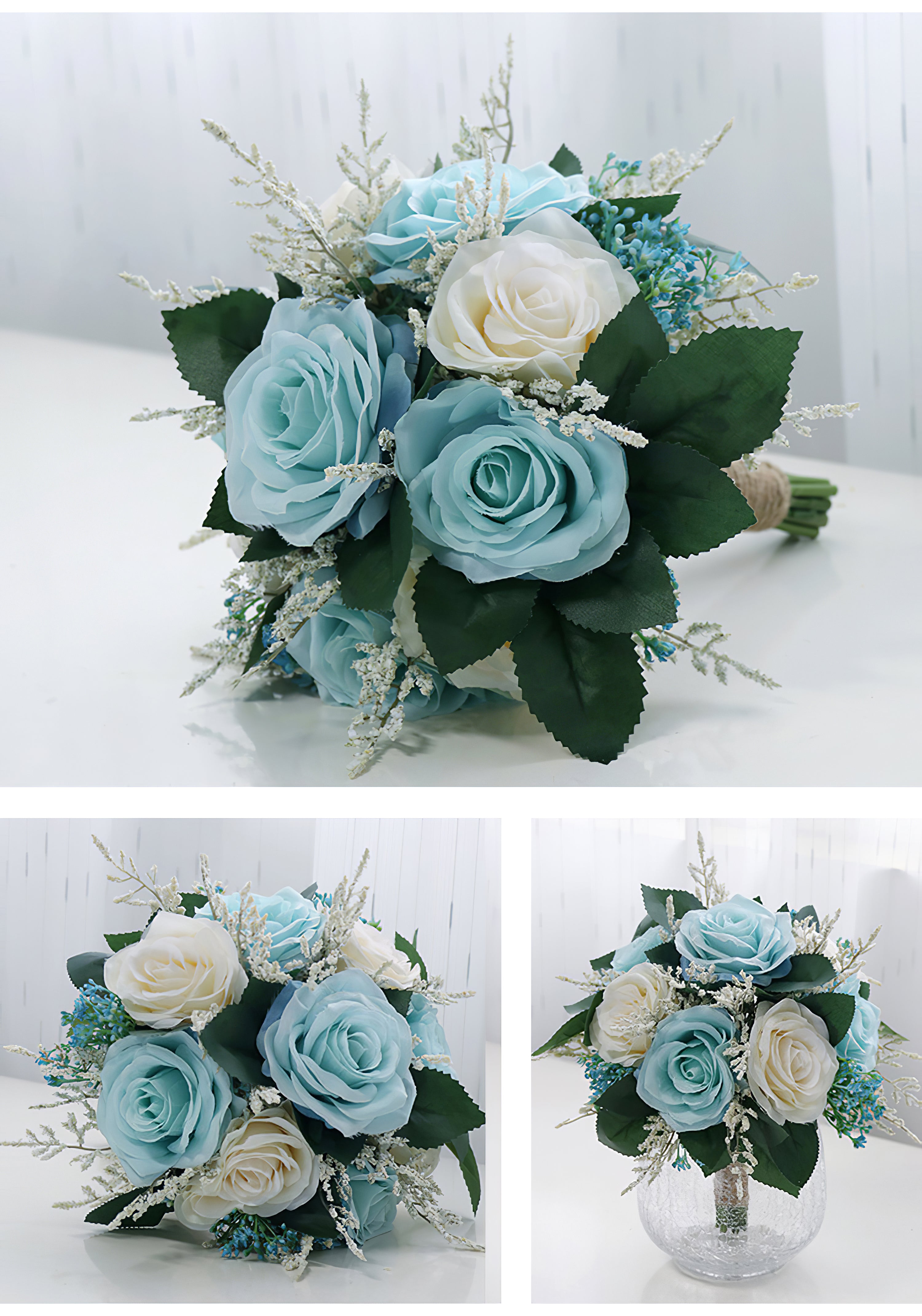 Bridal Bouquet in Champagne Blue for Wedding Party Proposal