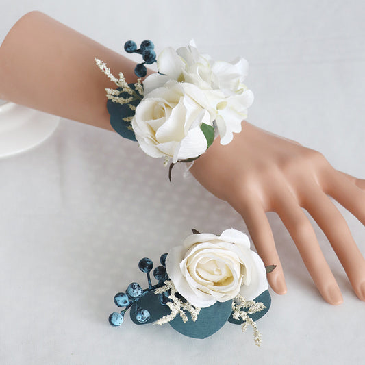 Wrist Flower Blue White Rose for Wedding Party Proposal Decor - KetieStory