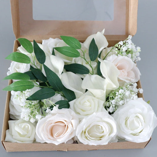 White Lily Roses Flower Box Silk Flower for Wedding Party Decor Proposal - KetieStory