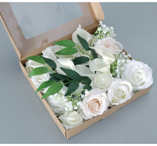 White Lily Roses Flower Box Silk Flower for Wedding Party Decor Proposal - KetieStory