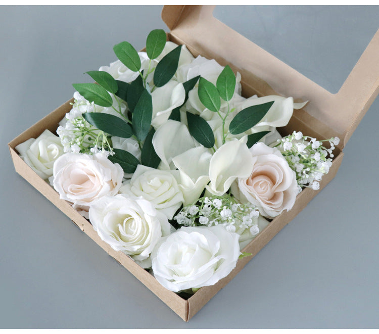 White Lily Roses Flower Box Silk Flower for Wedding Party Decor Proposal