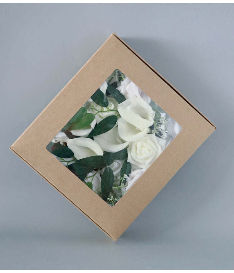 White Lily Roses Flower Box Silk Flower for Wedding Party Decor Proposal