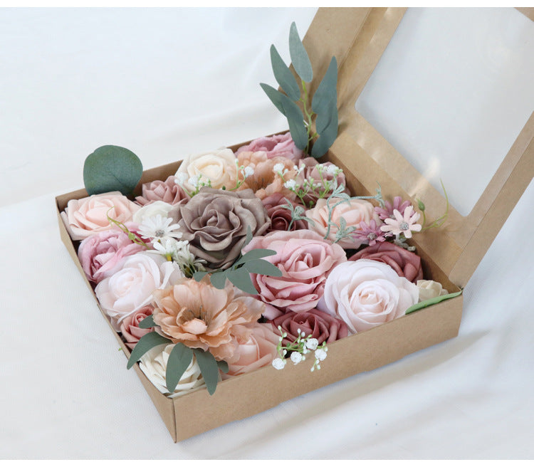 Flower Box Pink Champagne Silk Flower for Wedding Party Decor Proposal