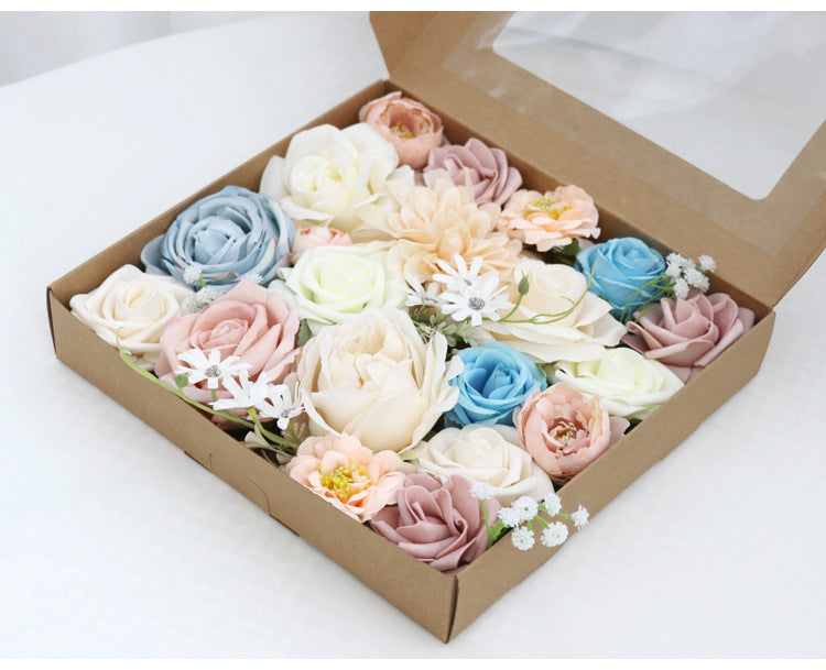 Blue Pink Roses Flower Box Silk Flower for Wedding Party Decor Proposal