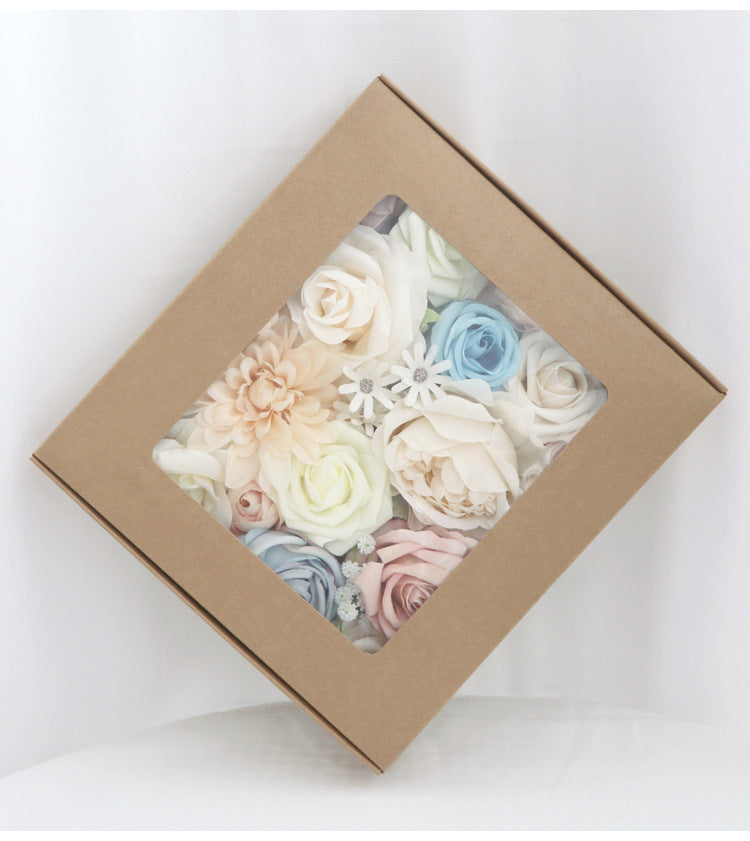Blue Pink Roses Flower Box Silk Flower for Wedding Party Decor Proposal