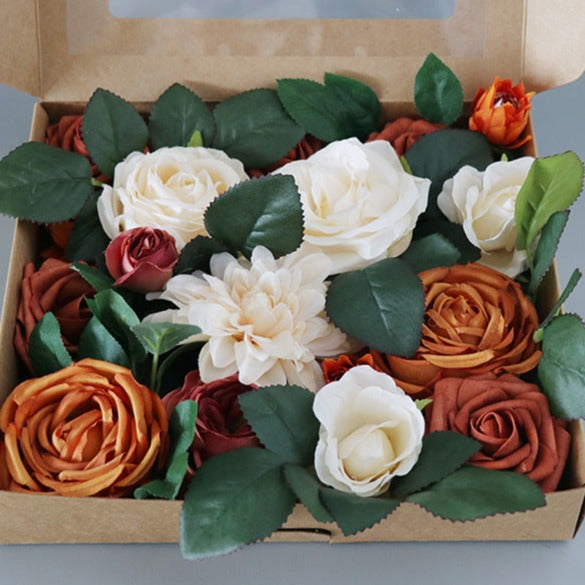 Champagne Orange Roses Flower Box Silk Flower for Wedding Party Decor Proposal - KetieStory