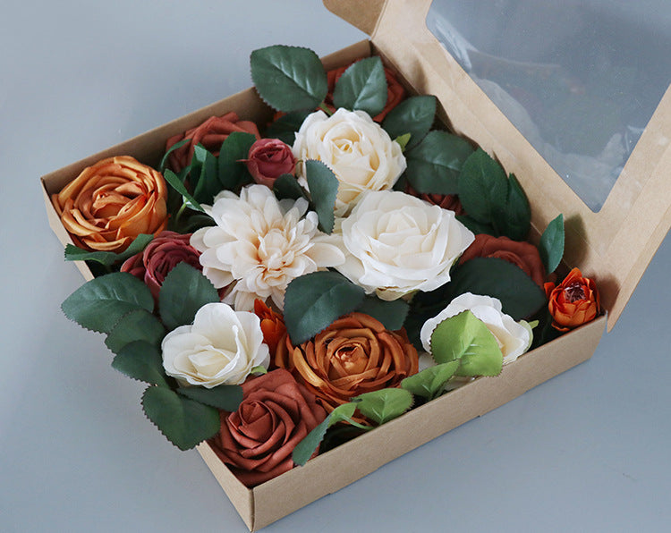 Champagne Orange Roses Flower Box Silk Flower for Wedding Party Decor Proposal