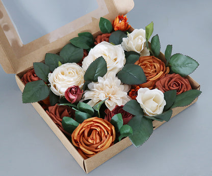Champagne Orange Roses Flower Box Silk Flower for Wedding Party Decor Proposal - KetieStory