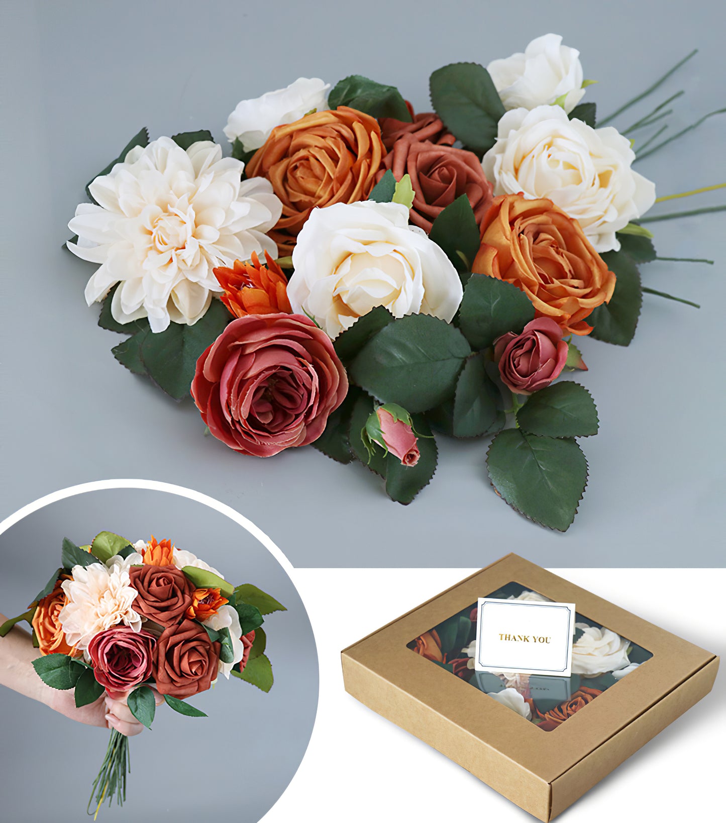 Champagne Orange Roses Flower Box Silk Flower for Wedding Party Decor Proposal - KetieStory