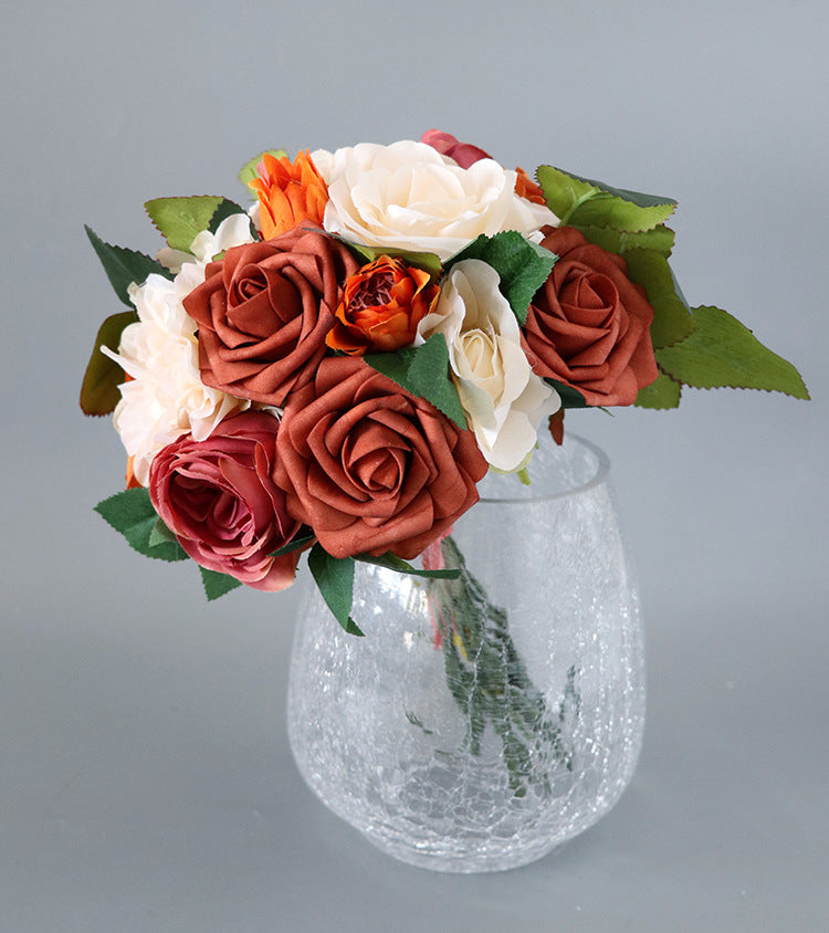 Champagne Orange Roses Flower Box Silk Flower for Wedding Party Decor Proposal