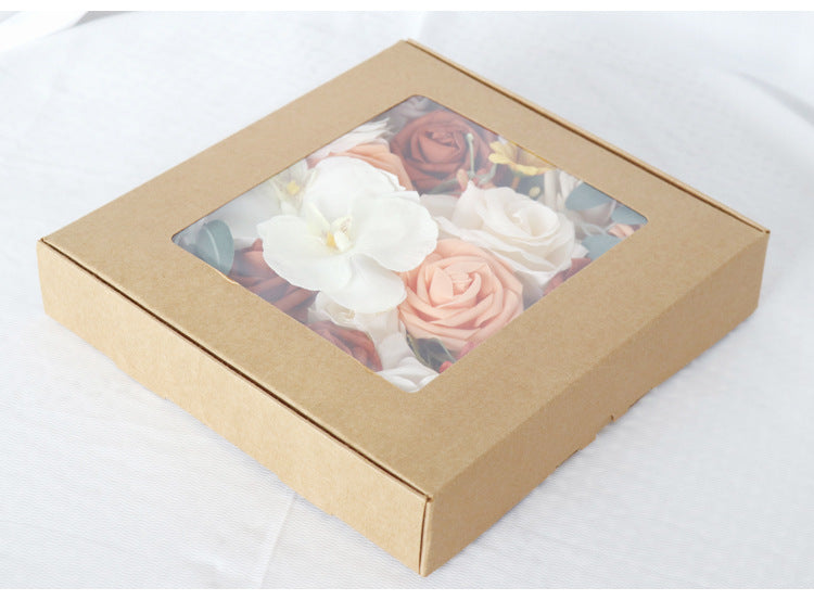 Champagne Orange Rose Phalaenopsis Flower Box Silk Flower for Wedding Party Decor Proposal