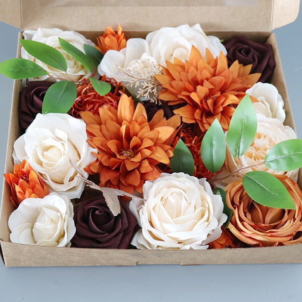 Champagne Tangerine Roses Flower Box Silk Flower for Wedding Party Decor Proposal