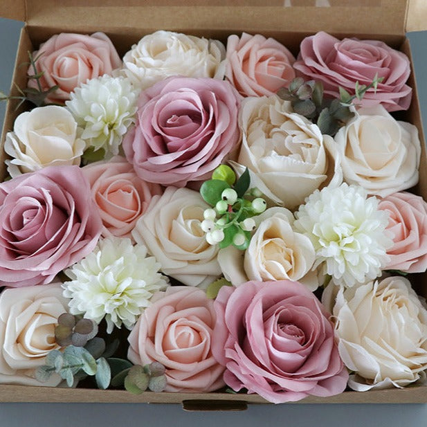 Pink Champagne Roses Flower Box Silk Flower for Wedding Party Decor Proposal - KetieStory