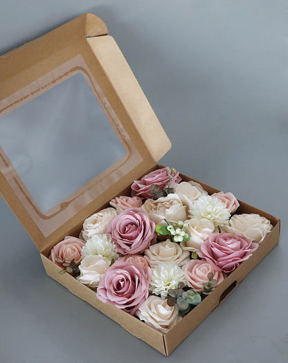 Pink Champagne Roses Flower Box Silk Flower for Wedding Party Decor Proposal - KetieStory