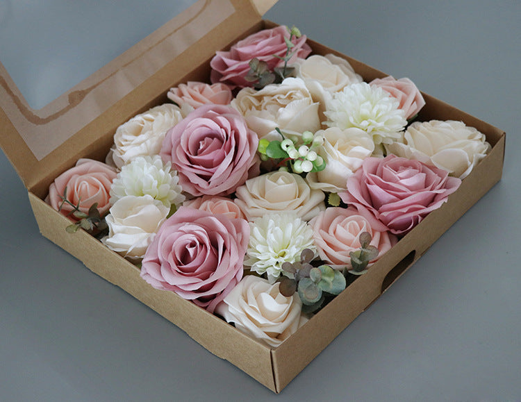 Pink Champagne Roses Flower Box Silk Flower for Wedding Party Decor Proposal