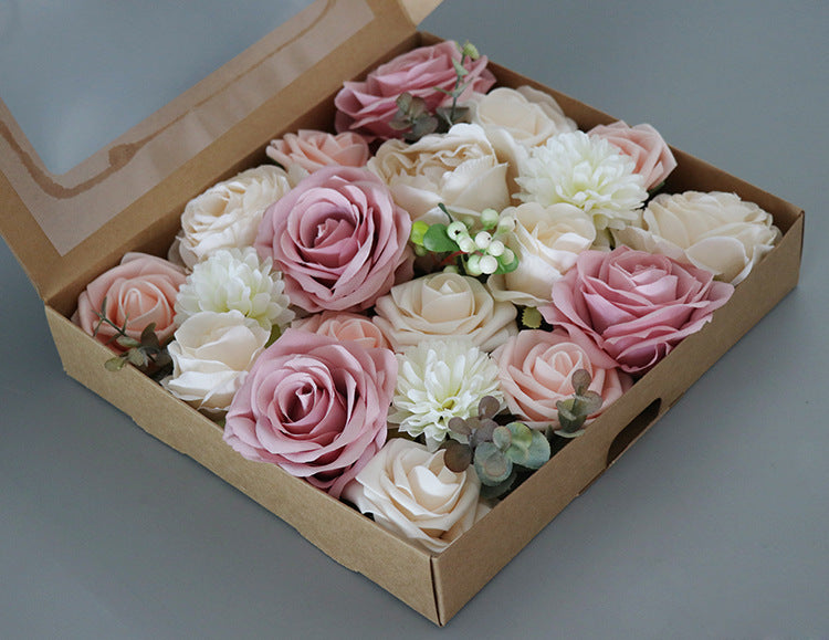 Pink Champagne Roses Flower Box Silk Flower for Wedding Party Decor Proposal - KetieStory