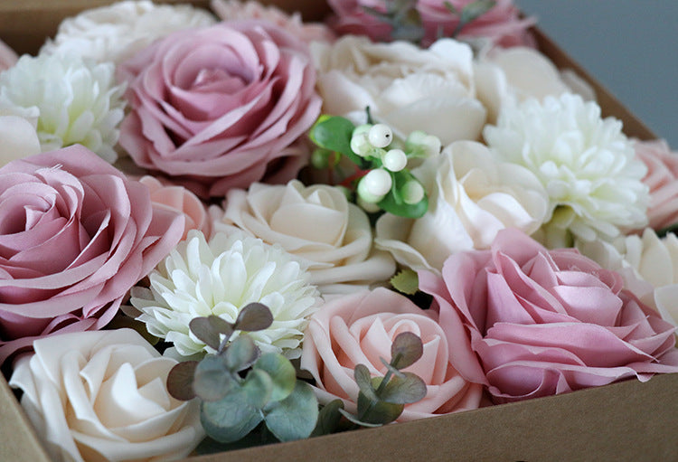 Pink Champagne Roses Flower Box Silk Flower for Wedding Party Decor Proposal - KetieStory