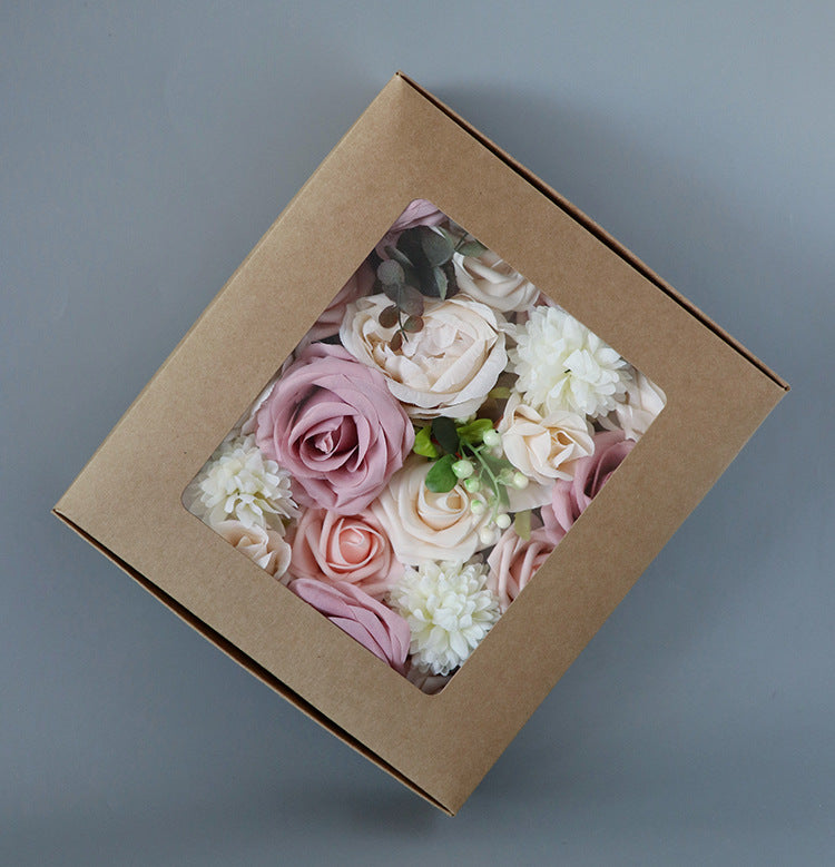 Pink Champagne Roses Flower Box Silk Flower for Wedding Party Decor Proposal - KetieStory