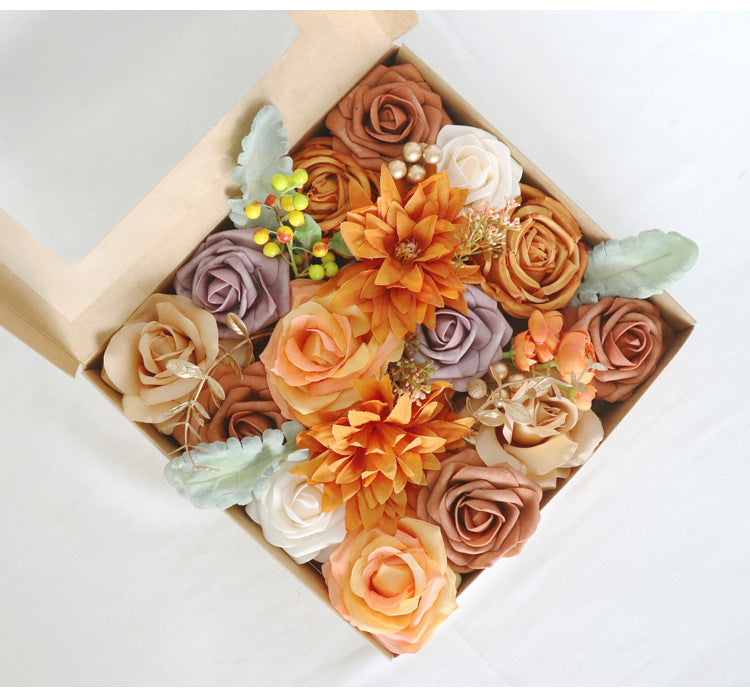 Flower Box Orange Silk Flower for Wedding Party Decor Proposal