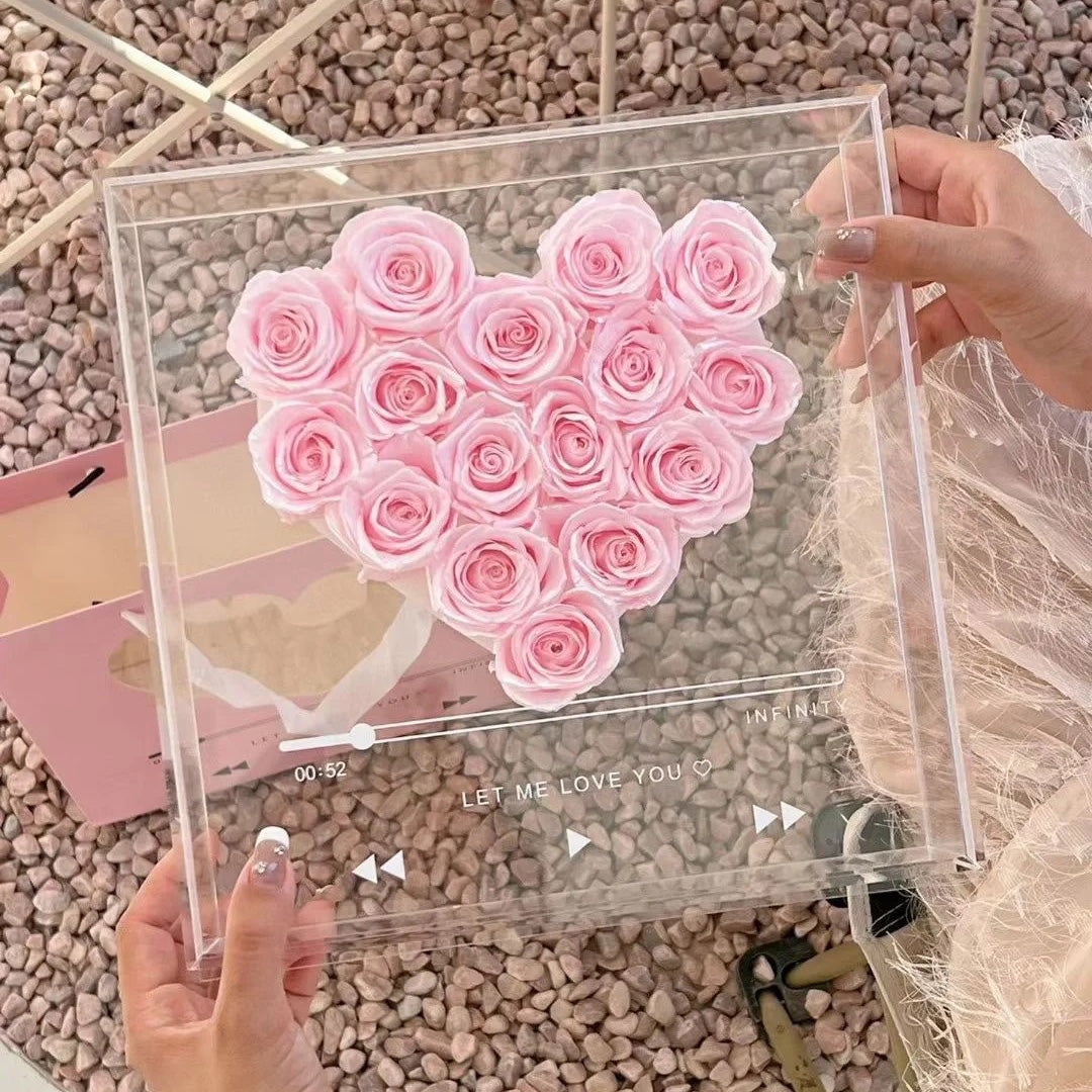 Wedding Gift Acrylic CD Gift Box Everlasting Preserved Flowers Eternal Rose For Decor