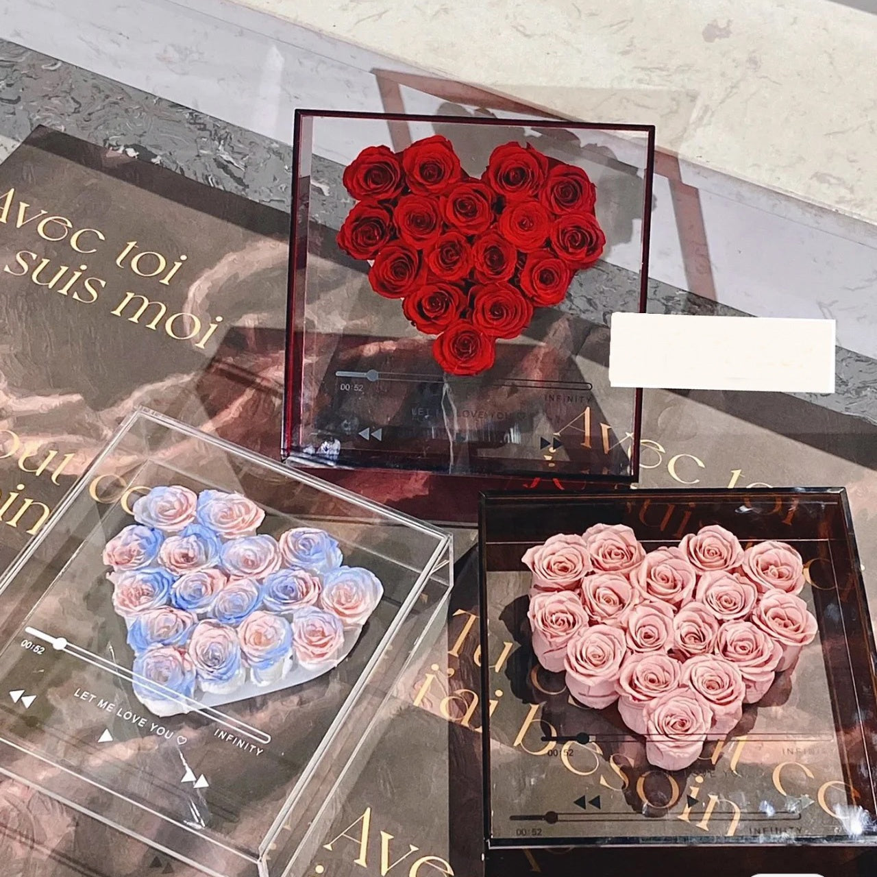 Preserved Flower Acrylic CD Gift Box for Wedding Party Decor
