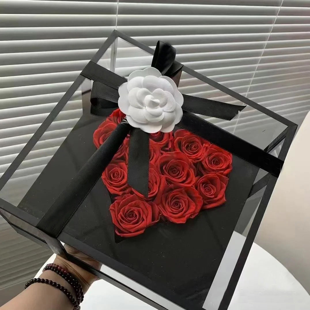 Wedding Gift Acrylic Box Red Preserved Flowers