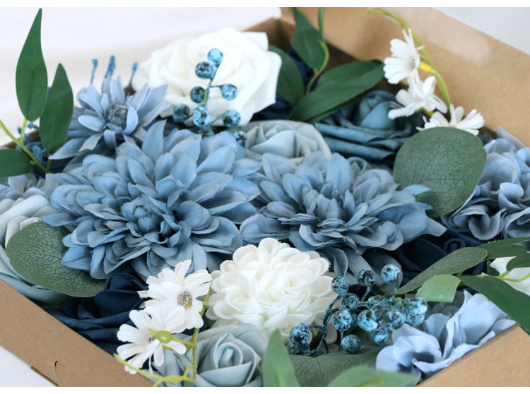 Flower Box Blue Silk Flower for Wedding Party Decor Proposal