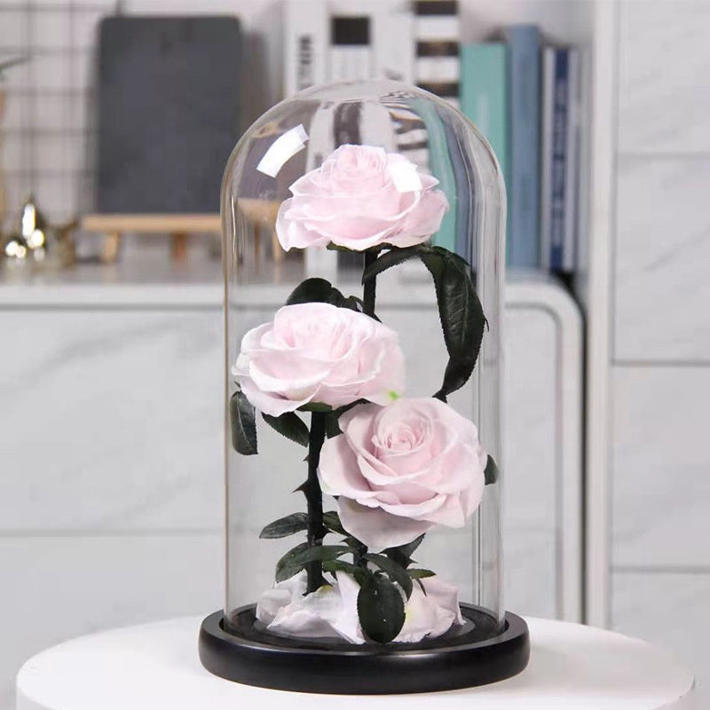 Preserved Flower Roses Box LED Light in Glass for Wedding Party Decor