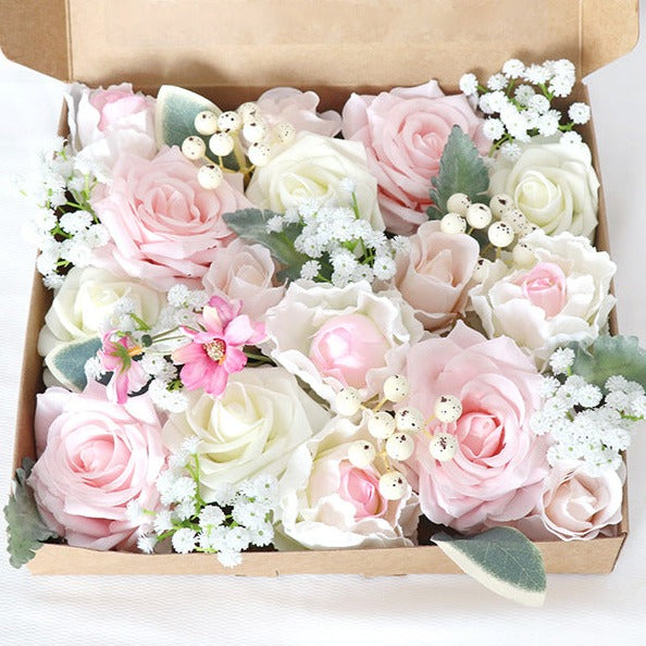 Light Pink Roses Flower Box Silk Flower for Wedding Party Decor Proposal