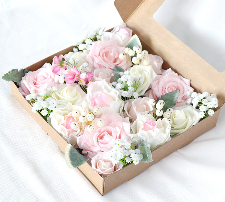 Light Pink Roses Flower Box Silk Flower for Wedding Party Decor Proposal