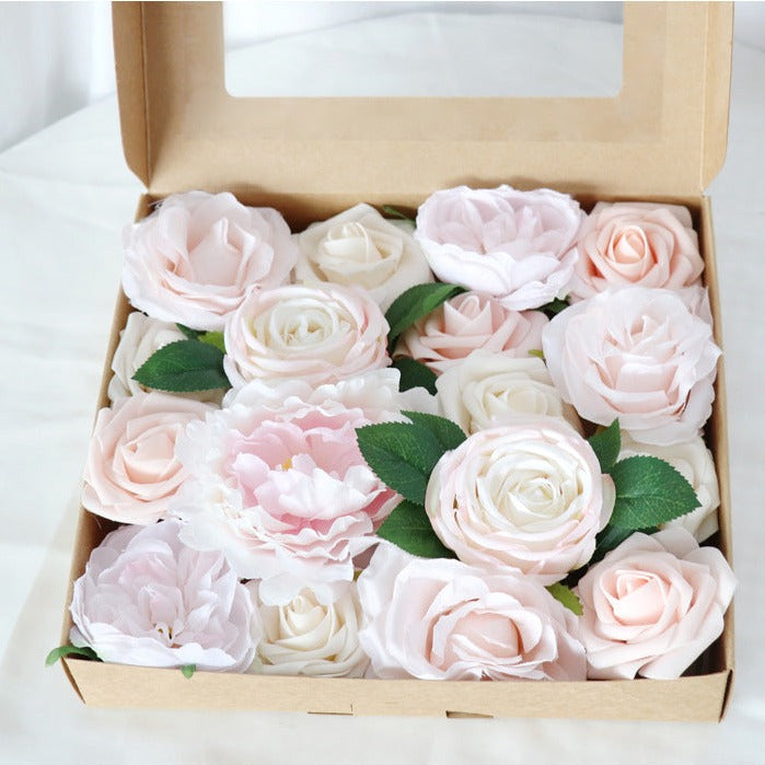 Light Pink Rose Peony Flower Box Silk Flower for Wedding Party Decor Proposal