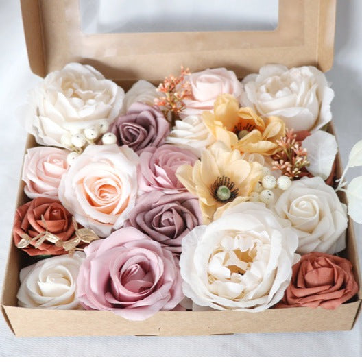 White Orange Roses Flower Box Silk Flower for Wedding Party Decor Proposal