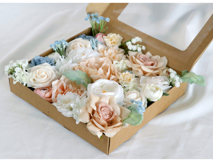 Champagne White Roses Flower Box Silk Flower for Wedding Party Decor Proposal