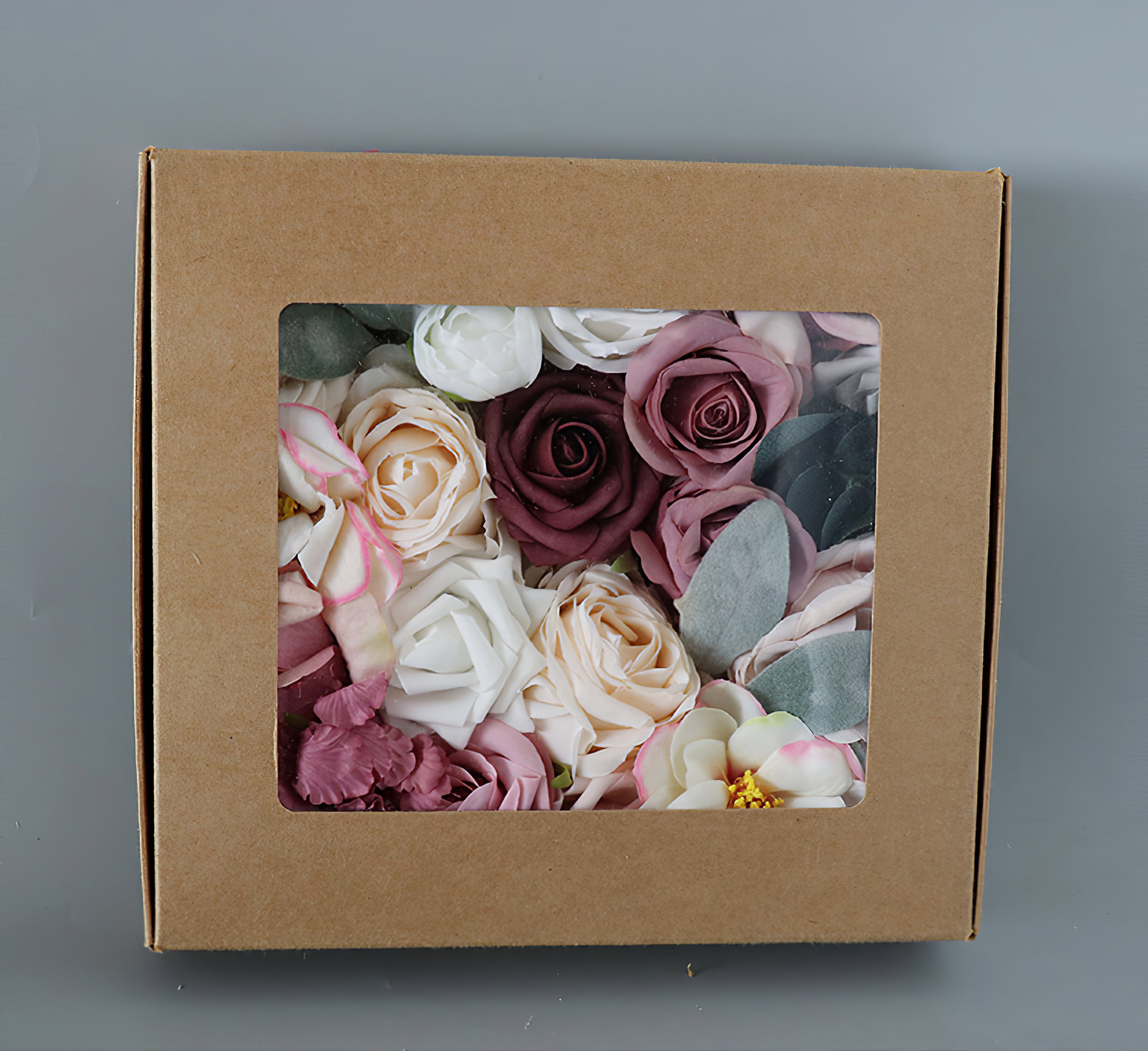 Mixed Champagne Roses Flower Box Silk Flower for Wedding Party Decor Proposal