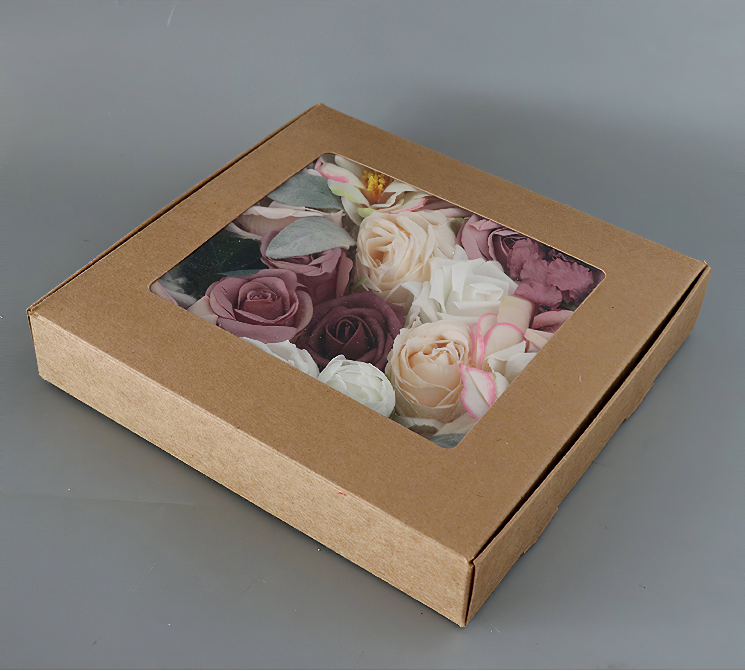 Mixed Champagne Roses Flower Box Silk Flower for Wedding Party Decor Proposal