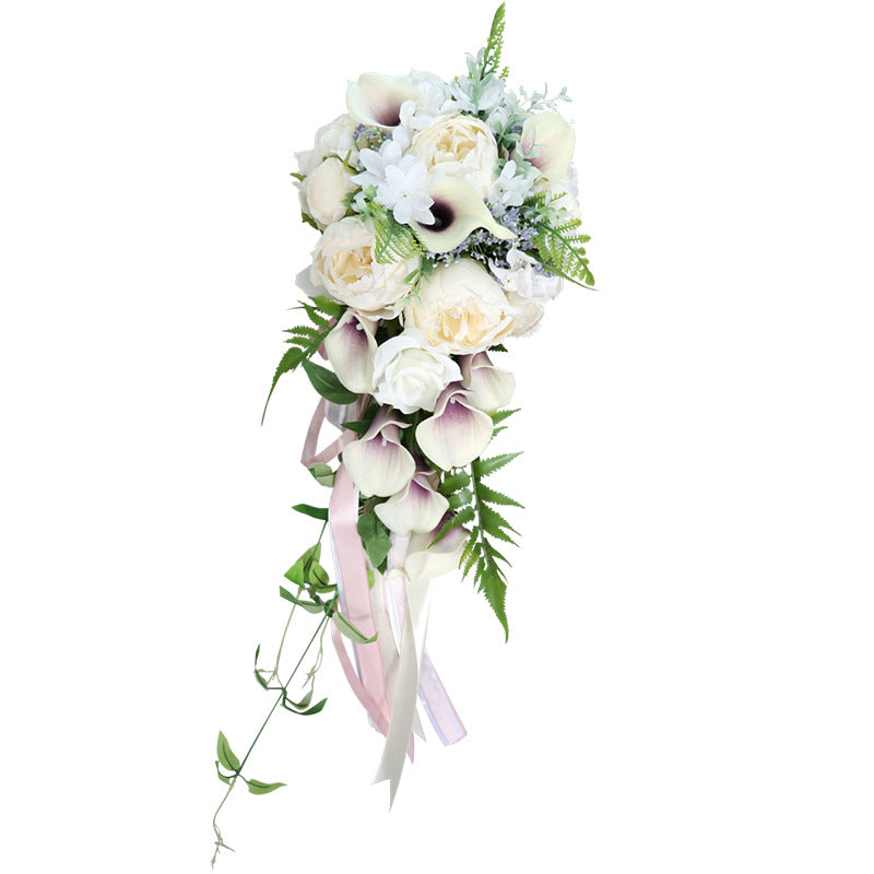 Cascade Bridal Bouquet in Mixed Ivory White & Purple