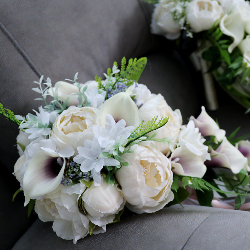 Cascade Bridal Bouquet in Mixed Ivory White & Purple