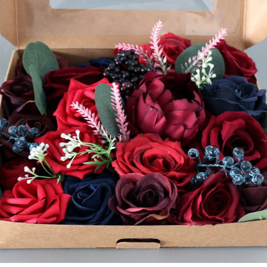 Dark Red Blue Roses Flower Box Silk Flower for Wedding Party Decor Proposal