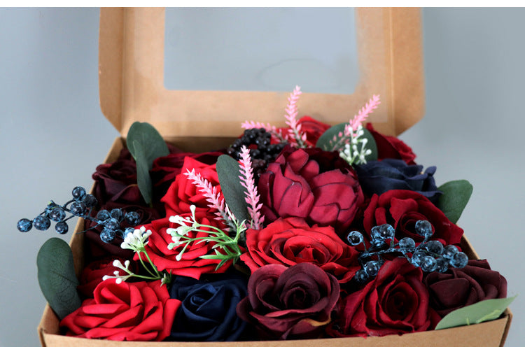 Dark Red Blue Roses Flower Box Silk Flower for Wedding Party Decor Proposal
