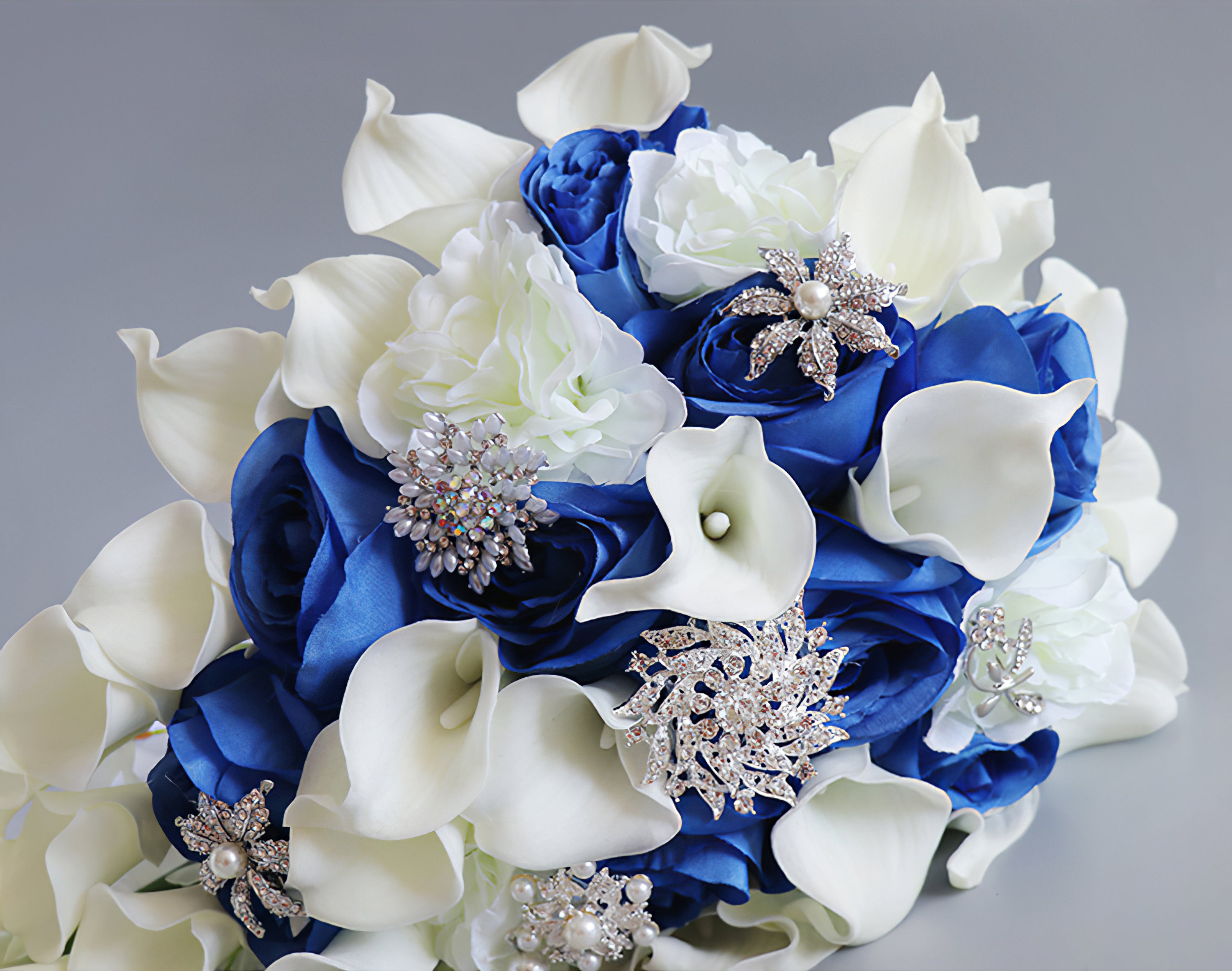 Cascade Bridal Bouquet in Mixed White Blue for Wedding Party Proposal