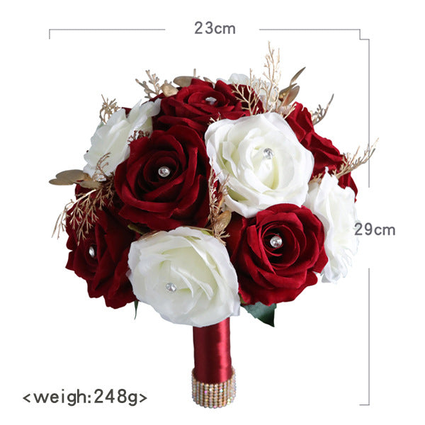 Free  Form Bridal Bouquet in Mixed White-Claret Red Roses - KetieStory