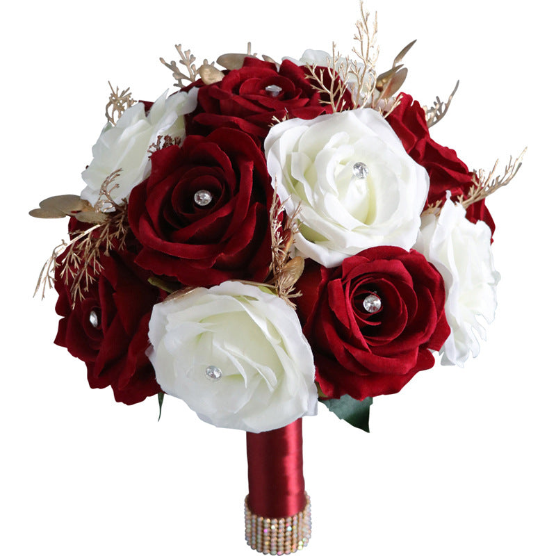 Free  Form Bridal Bouquet in Mixed White-Claret Red Roses - KetieStory