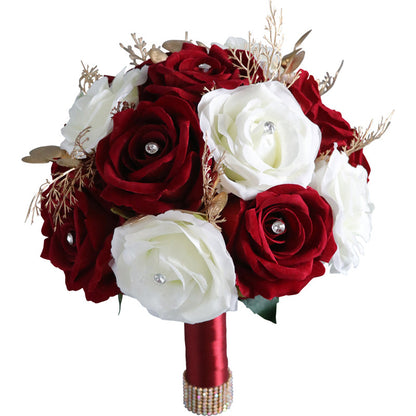 Free  Form Bridal Bouquet in Mixed White-Claret Red Roses - KetieStory